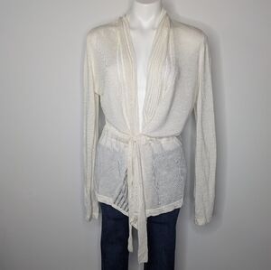 ✨3/$15 Kate Hill Off White Lightweight Sheer Tie Belt Linen Blend Cardigan L